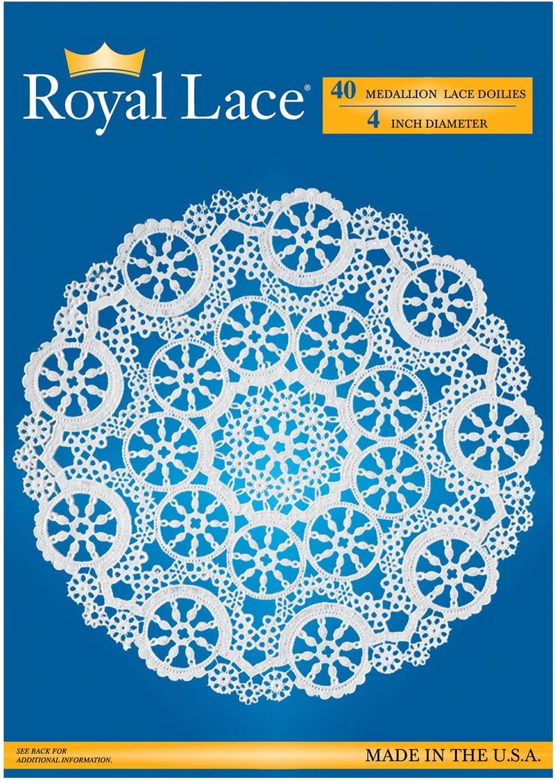 Royal Brites Royal Lace Fine Quality Paper Products, Medallion Lace Round Paper Doilies, 4-Inch, White, 1 Piece, Pack of 40 each - Image 3